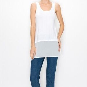 ALFANI Womens Bright White Sleeveless Tiered Sheer Top $60 PL Resortwear NWT